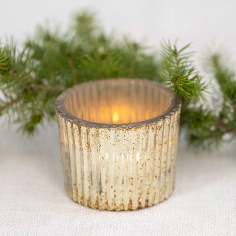 Antique Silver Ribbed Tea light Holder
