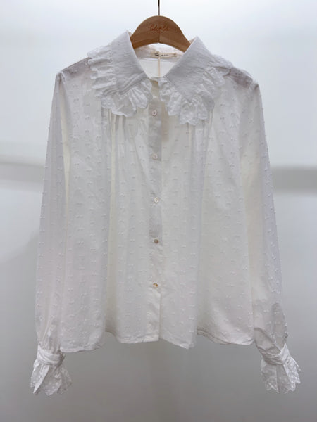 White Peter Pan Embroidered Collar Blouse By Lili and Lala
