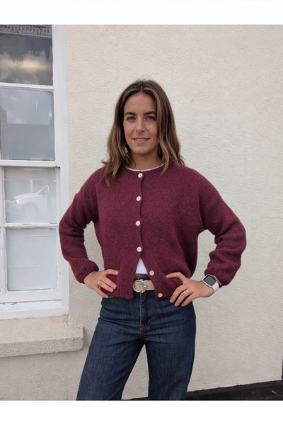 Aubergine Mohair Long Sleeve Cardigan