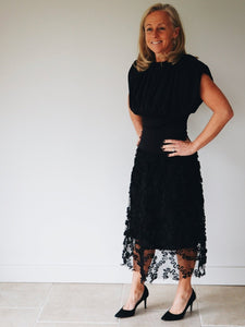 Black Sheer Swirl Dress by Black Colour