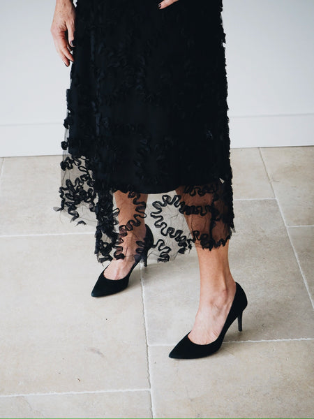 Black Sheer Swirl Dress by Black Colour