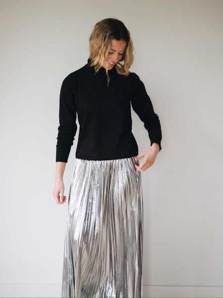 Silver Pleated Maxi Skirt by B Young