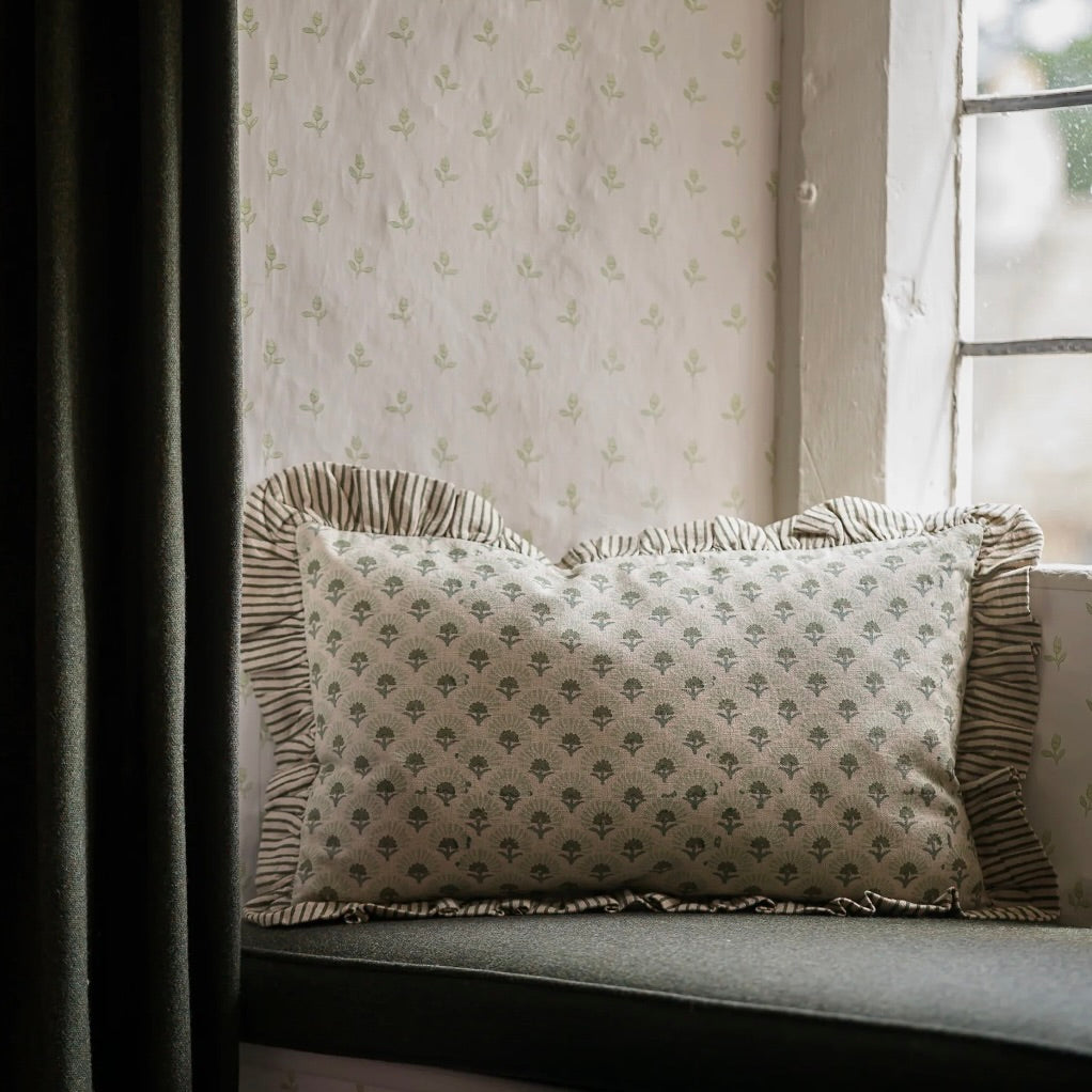 Forest Fanflower Block Print Cushion Forest