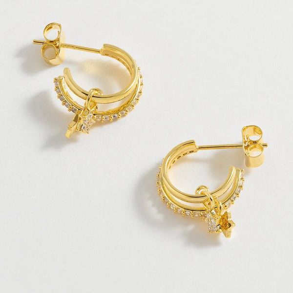 Duo Pave Star Hoops Gold Plated by Estella Bartlett