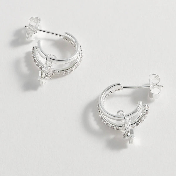 Silver Duo Pave Star Hoops by Estella Bartlett