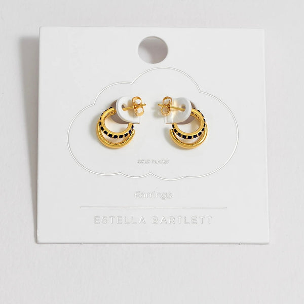 Pave Curl Hoops Gold Plated & Blue CZ by Estella Bartlett