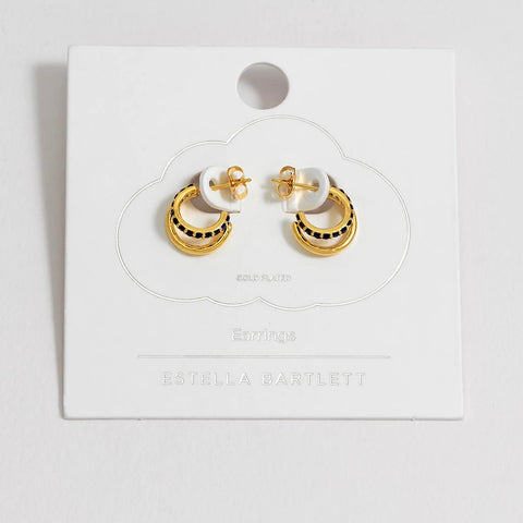 Pave Curl Hoops Gold Plated & Blue CZ by Estella Bartlett