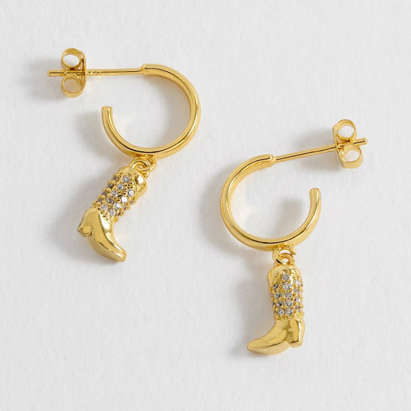 Cowboy Boot Hoop Earrings Gold Plated by Estella Bartlett