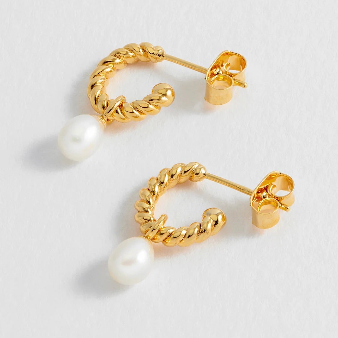 Pearl Drop And Twist Hoop Earrings Gold Plated by Estella Bartlett