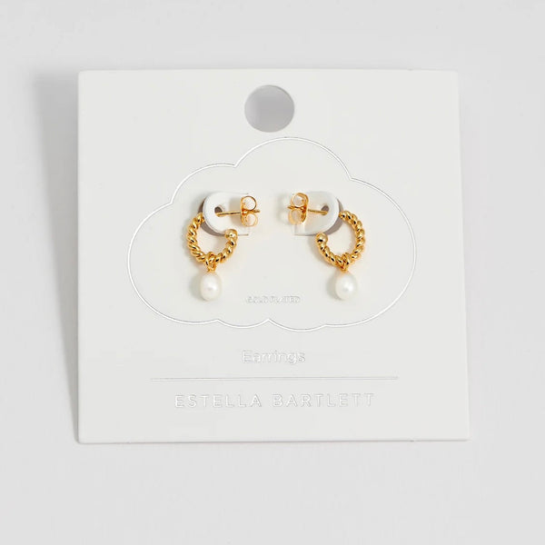 Pearl Drop And Twist Hoop Earrings Gold Plated by Estella Bartlett