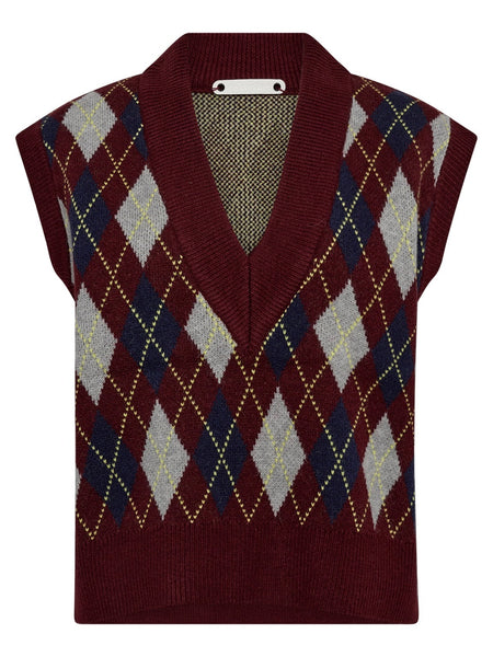 Burgundy Check Knit Tank By Co’Couture