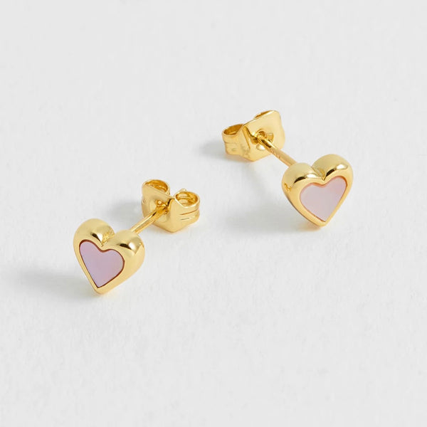 Pink Pearl Heart Stud Earrings Gold Plated by Estella Bartlett