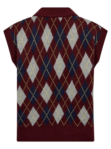 Burgundy Check Knit Tank By Co’Couture