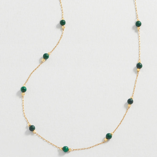 Wellness Malachite Gemstone Bead Necklace Gold Plated by Estella Bartlett
