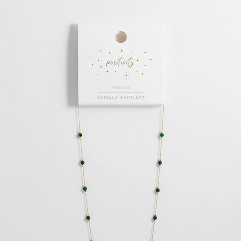Wellness Malachite Gemstone Bead Necklace Gold Plated by Estella Bartlett