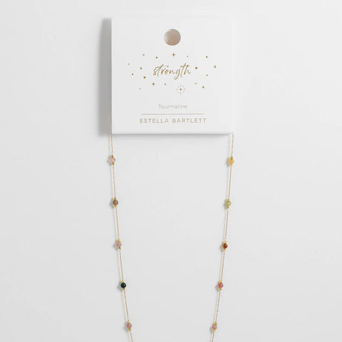 Wellness Tourmaline Gemstone Bead Necklace Gold Plated by Estella Bartlett