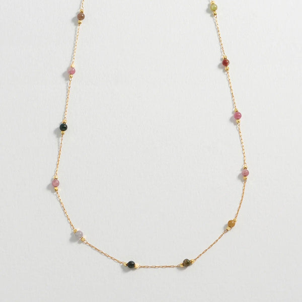 Wellness Tourmaline Gemstone Bead Necklace Gold Plated by Estella Bartlett