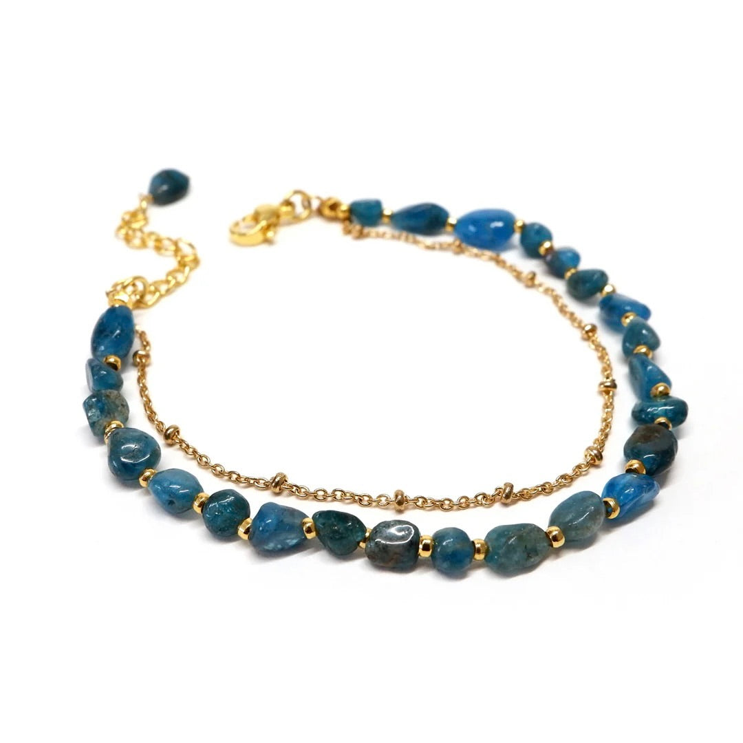 Handcrafted Aqua Apatite Gemstone Bracelet with 18K Gold Plating by Annabella Moore