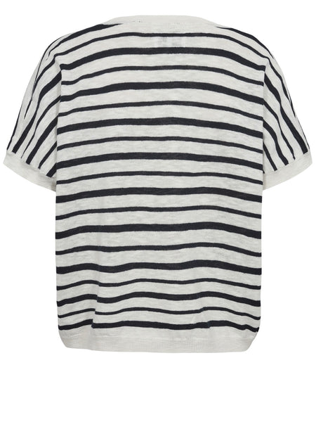Black/White Striped V-Neck Fine Knit by Numph