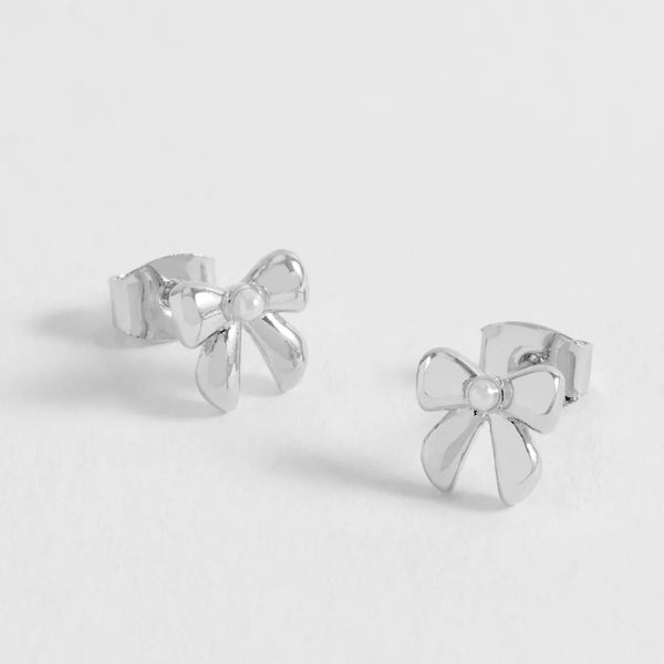 Pearl Bow Stud Earrings Silver Plated by Estella Bartlett