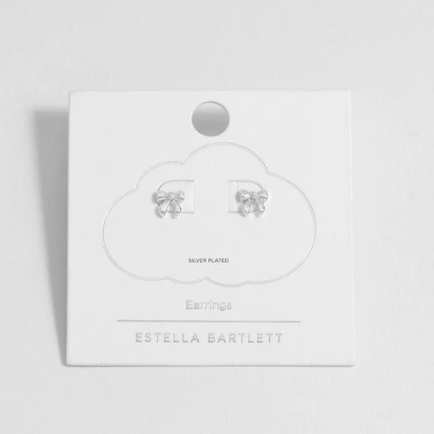Pearl Bow Stud Earrings Silver Plated by Estella Bartlett