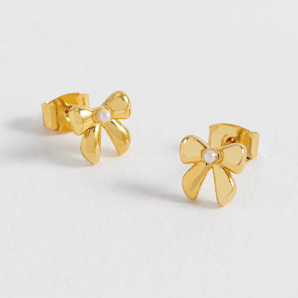 Pearl Bow Stud Earrings Gold Plated by Estella Bartlett
