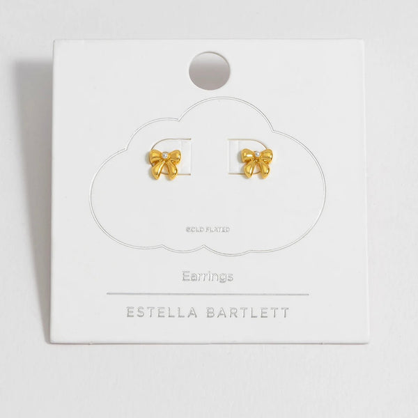 Pearl Bow Stud Earrings Gold Plated by Estella Bartlett