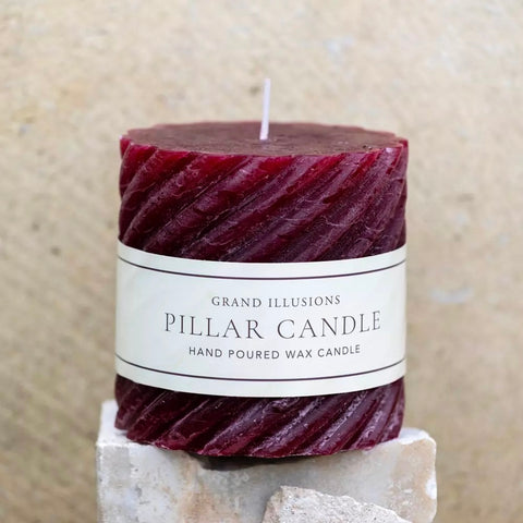 Plum Rustic Twisted Pillar Candle 10cm