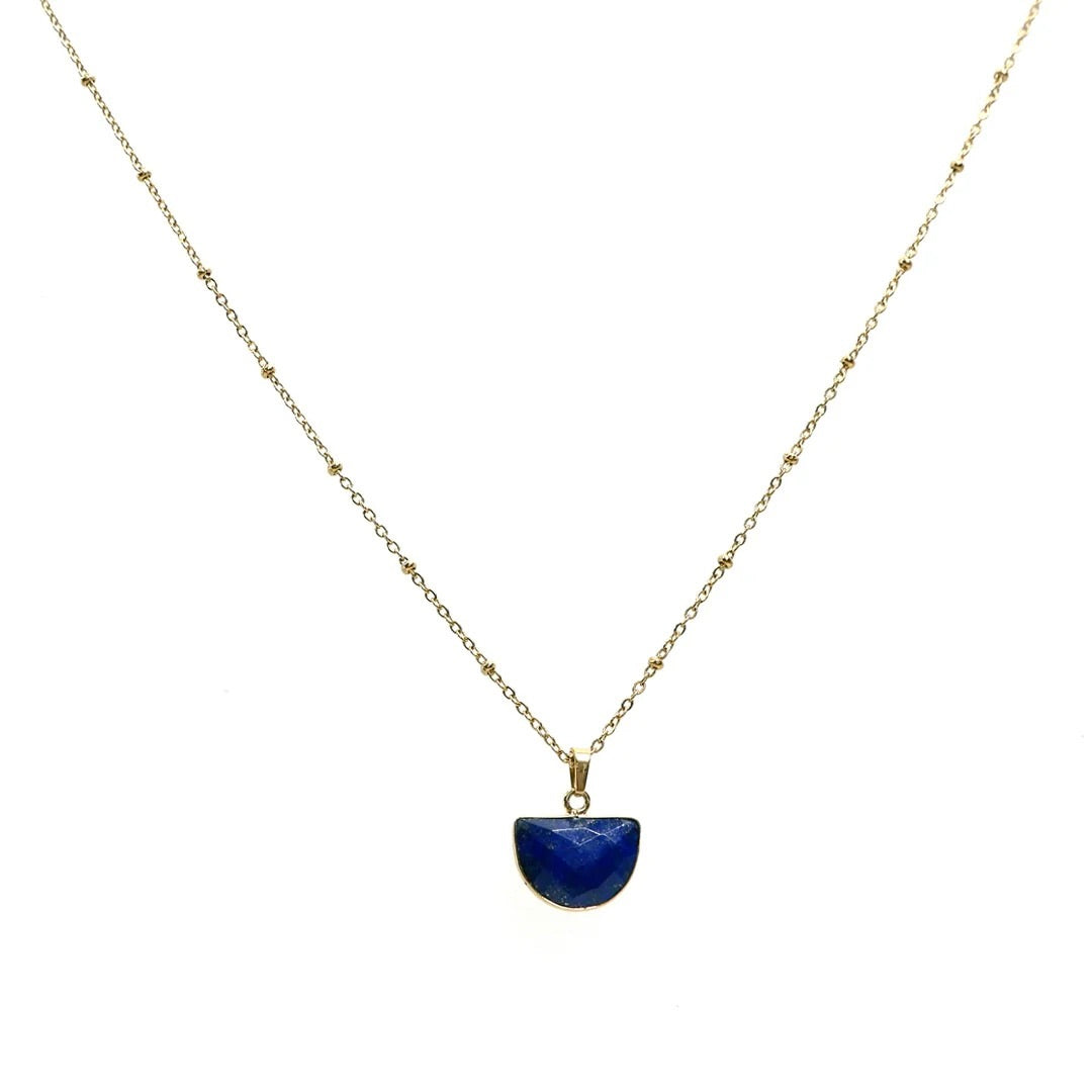 Handcrafted Dark Blue Lapis Gemstone Necklace with 18K Gold Plating by Annabella Moore