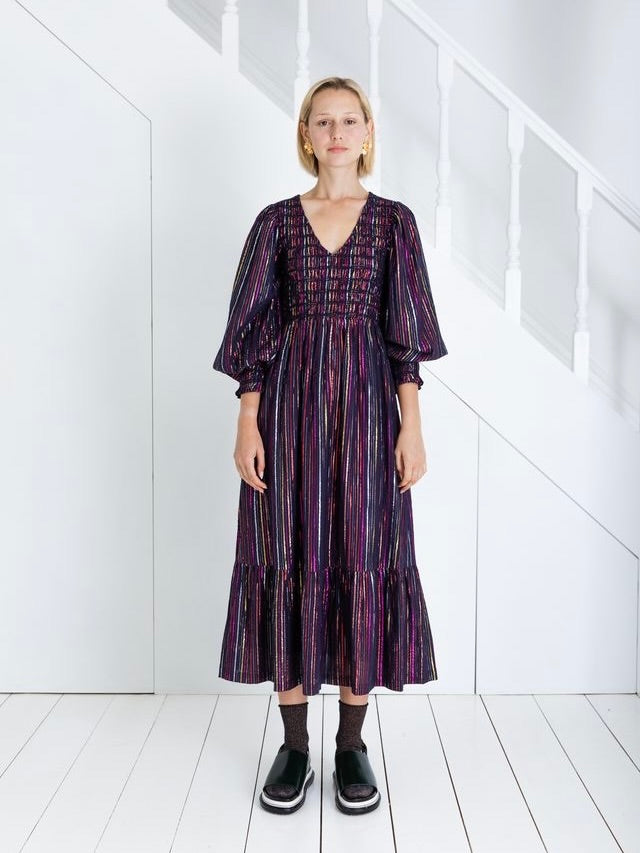 Navy Metallic Smock Dress By Bonté