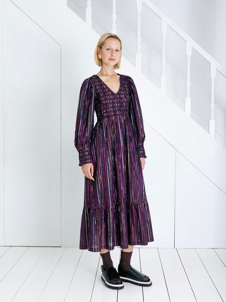 Navy Metallic Smock Dress By Bonté