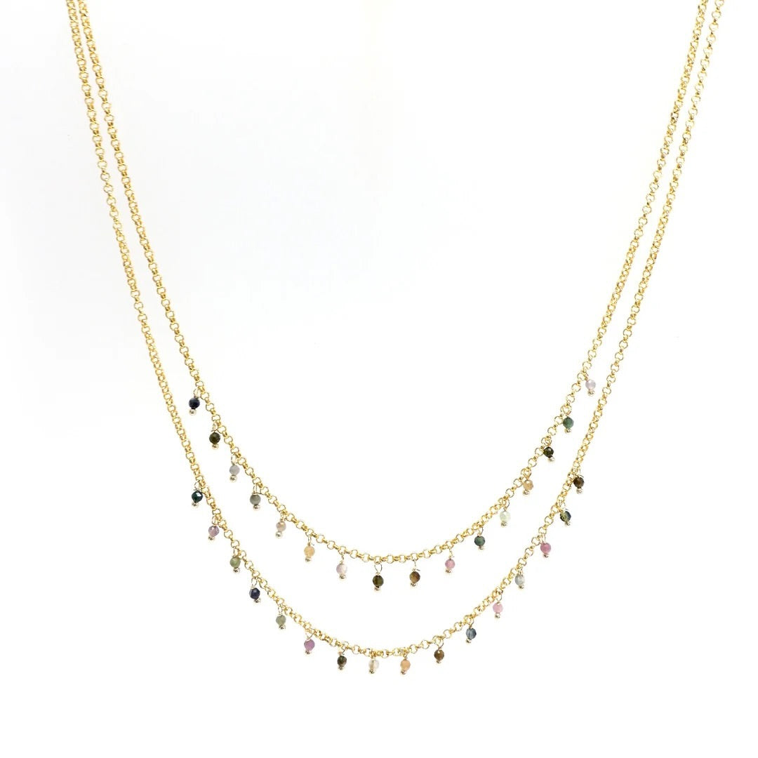 Handcrafted Grey Tourmaline Gemstone Necklace with 18K Gold Plating by Annabella Moore