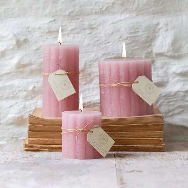 Rose Rustic Twisted Pillar Candle