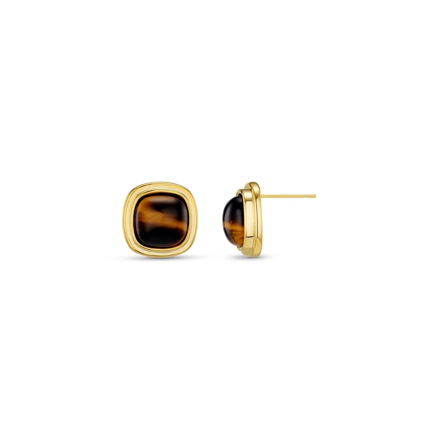 Semi-Precious Tiger's Eye Square Stud Earrings by Orelia
