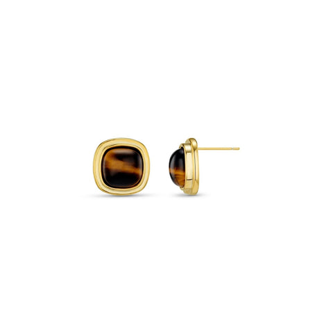Semi-Precious Tiger's Eye Square Stud Earrings by Orelia