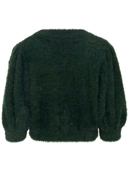 Dark Green Fluffy Diamanté Button Cardi By Saint Tropez