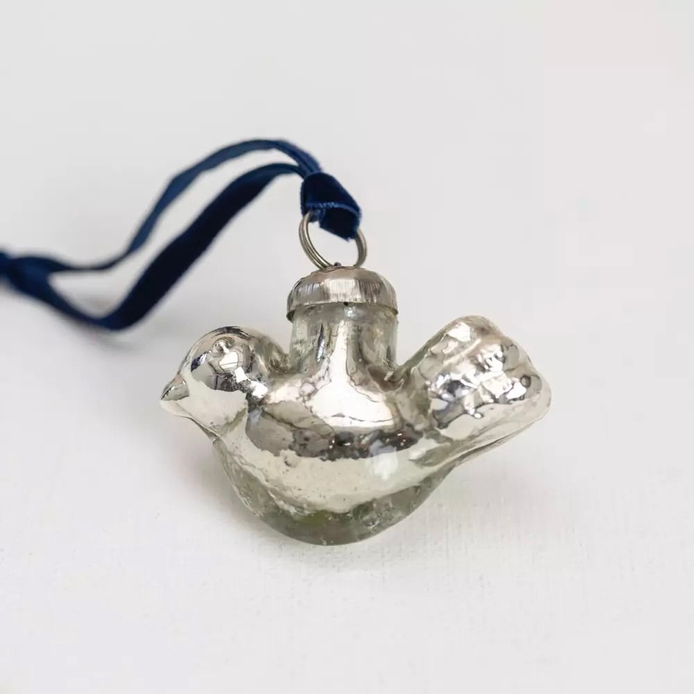 Silver Bird Hanging Decoration With Velvet Loop