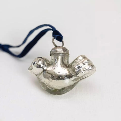 Silver Bird Hanging Decoration With Velvet Loop
