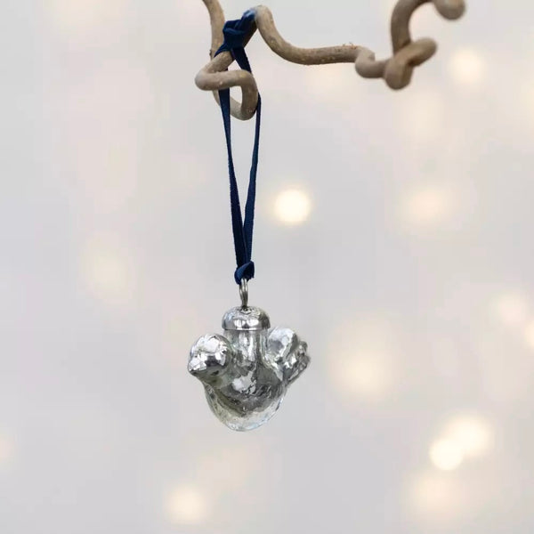 Silver Bird Hanging Decoration With Velvet Loop