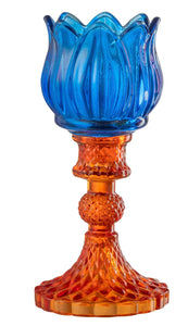 Blue/Orange Tulip Glass Candle Holder