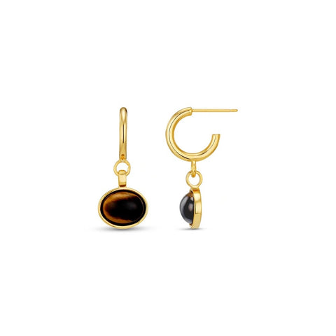Semi-Precious Tiger's Eye Drop Hoop Earrings by Orelia
