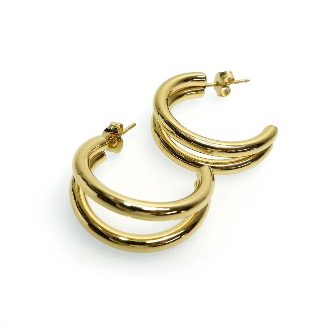 Double Hoop 18K Gold Plated Stainless Steel Earrings by Annabella Moore