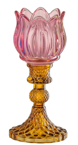 Pink/Yellow Glass Candle Holder