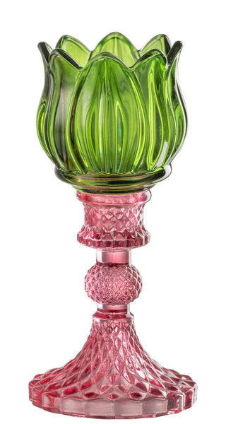 Green/Pink Glass Candle Holder