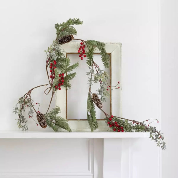 Red Berry Cone and Spruce Garland By Grand Illusions