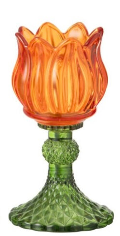 Orange Tulip Glass Candle Holder