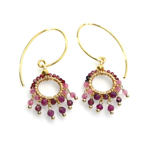 Handcrafted Gemstone Garnet & Pink Tourmaline Crystal Earrings by Annabella Moore