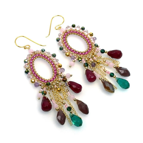 Handcrafted Gemstone Amethyst & Jade Crystal Earrings by Annabella Moore