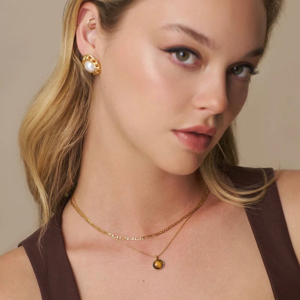 Semi-Precious Tiger's Eye Pendant Necklace by Orelia