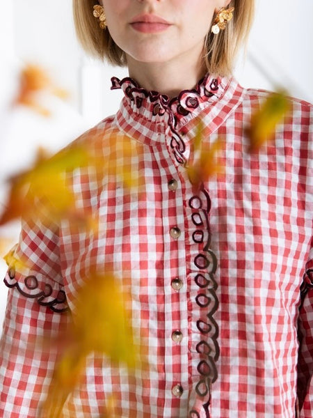 Red Gingham Billie Blouse By Bonté